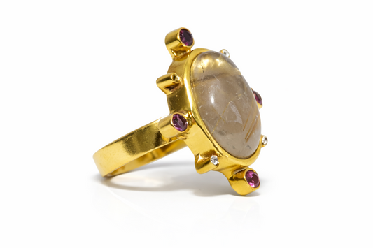 Handmade Golden Rutile and Rhodolite Ring