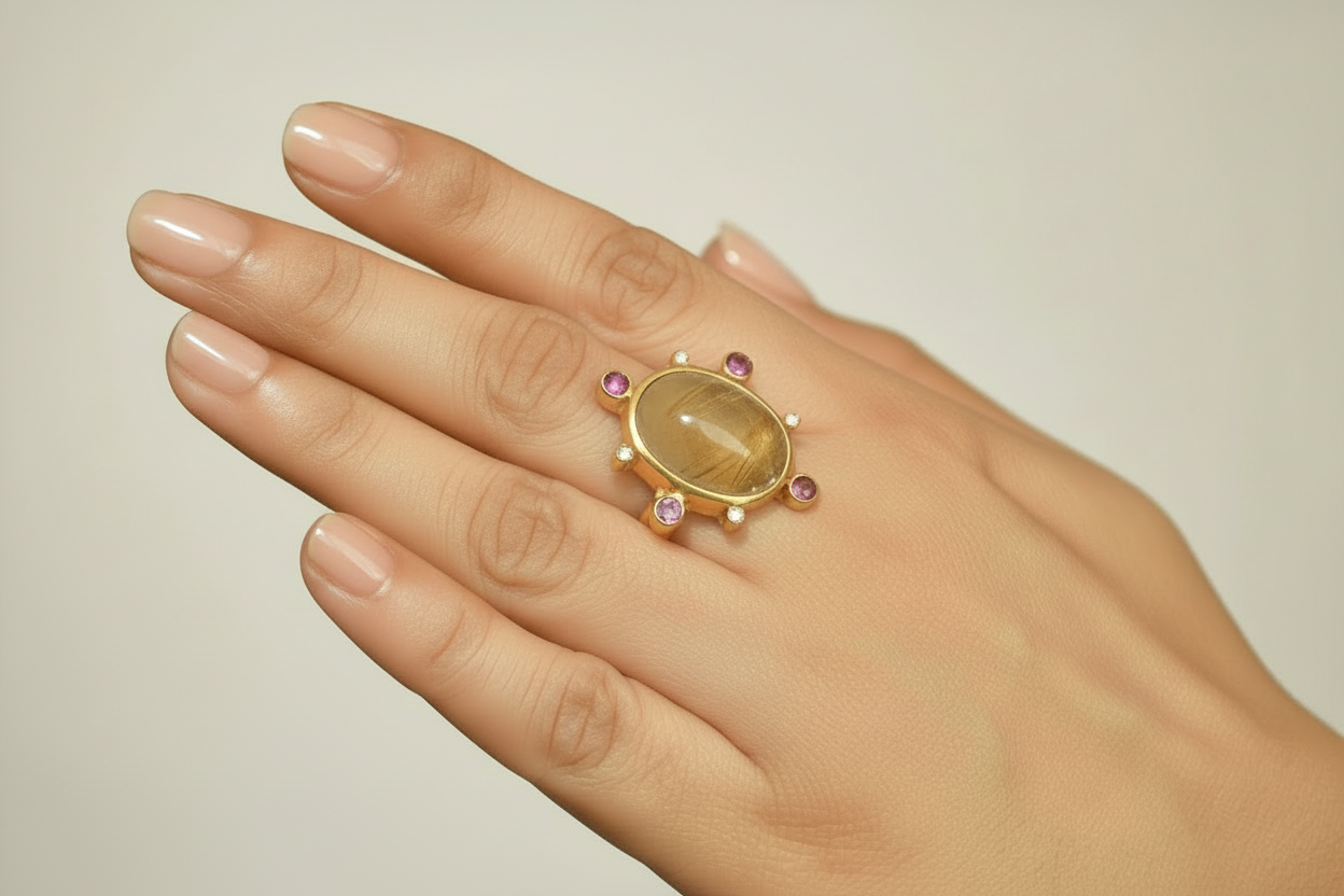 Handmade Golden Rutile and Rhodolite Ring3