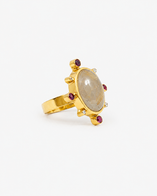 Handmade Golden Rutile and Rhodolite Ring