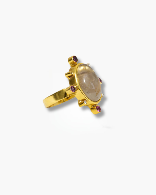 Handmade Golden Rutile and Rhodolite Ring