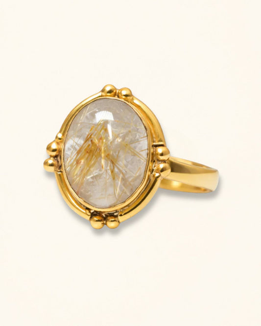 Handmade Golden rutilated quartz Rava Ring