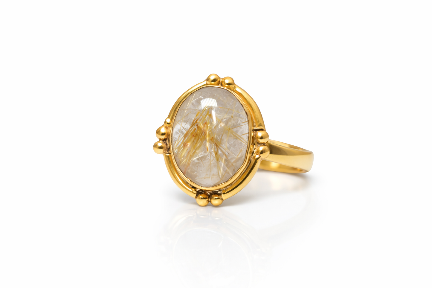 Handmade Golden rutilated quartz Rava Ring