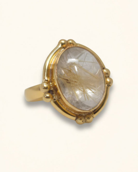 Handmade Golden rutilated quartz Rava Ring