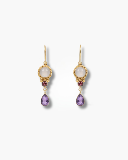 Handmade Moonstone And Amethyst Earrrings