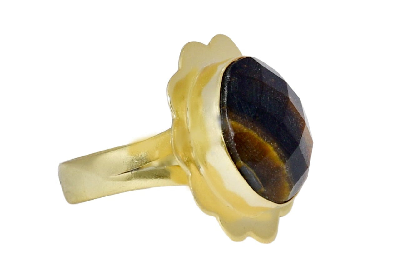 Handmade Natural Round Tiger Eye Ring