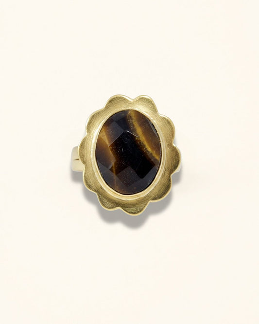 Handmade Natural Round Tiger Eye Ring