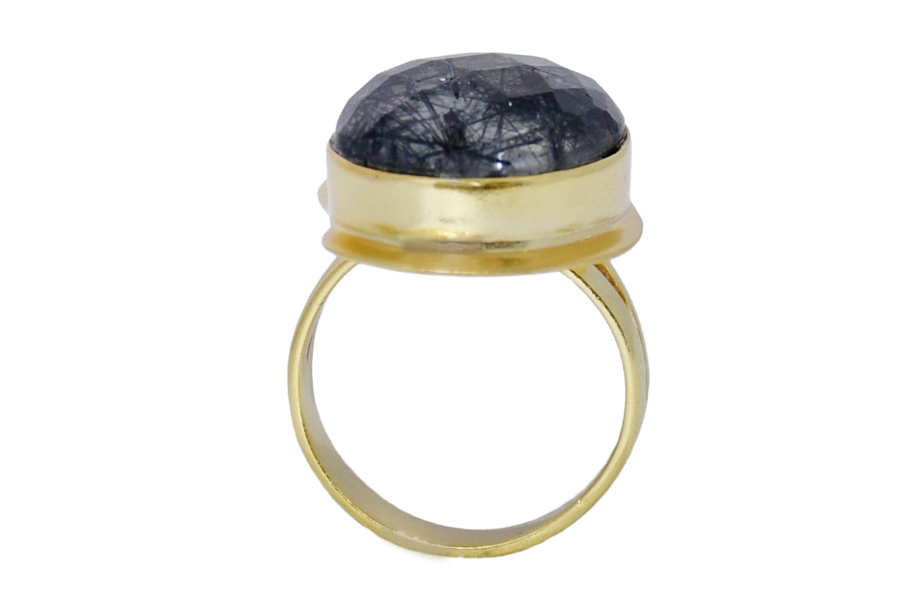Handmade Oval Black Rutile Ring
