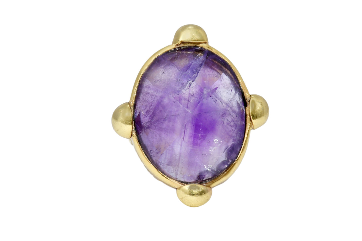 Handmade Oval Checker Amethyst Brass Statement Ring