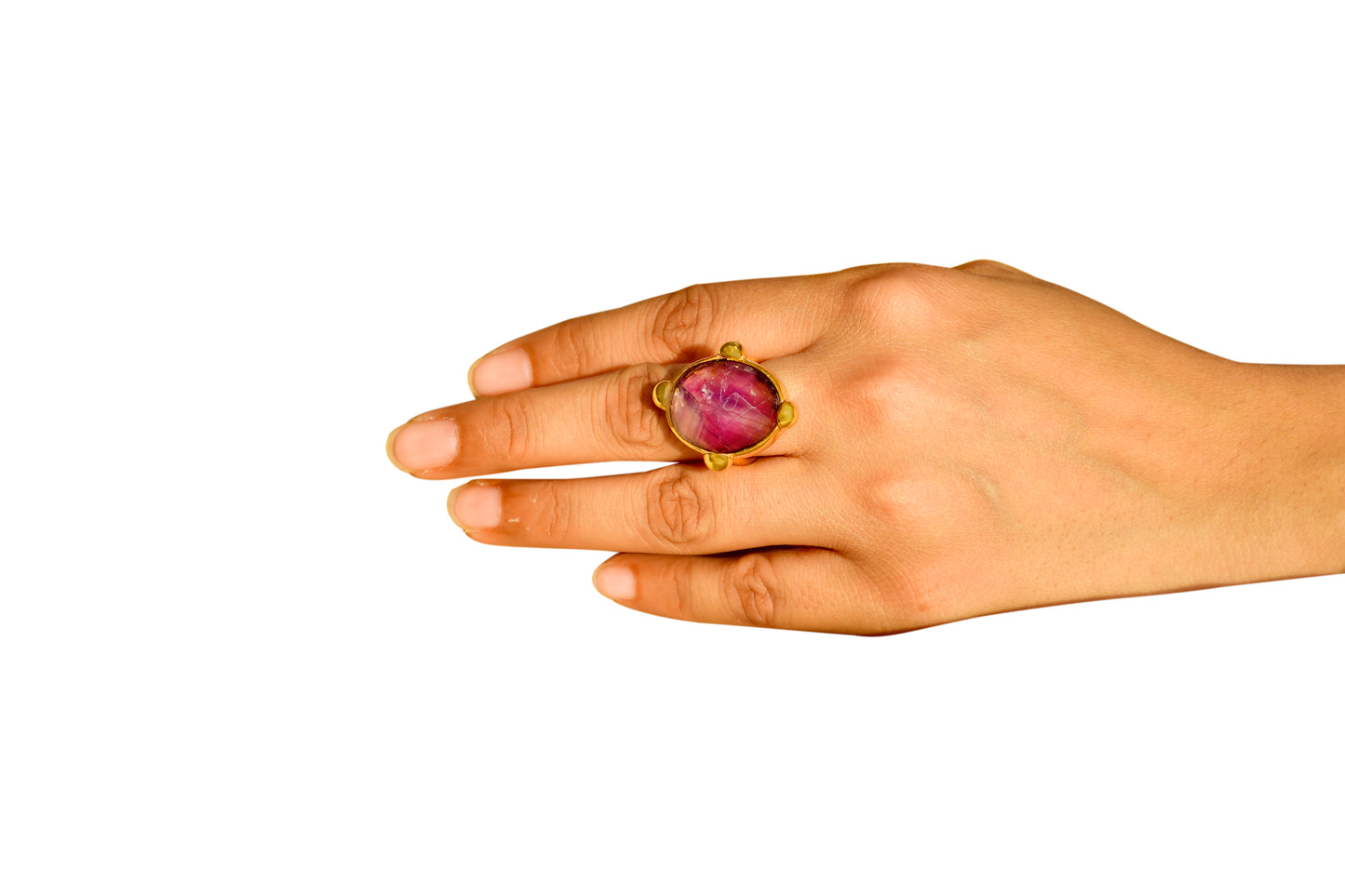 Handmade Oval Checker Amethyst Brass Statement Ring5