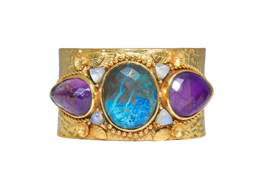 Handmade Pear checker cut amyethyst and Chrysocolla Bracelet3