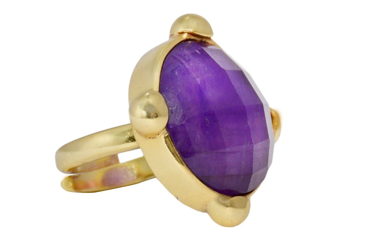 Handmade Round Amethyst Checker Ring