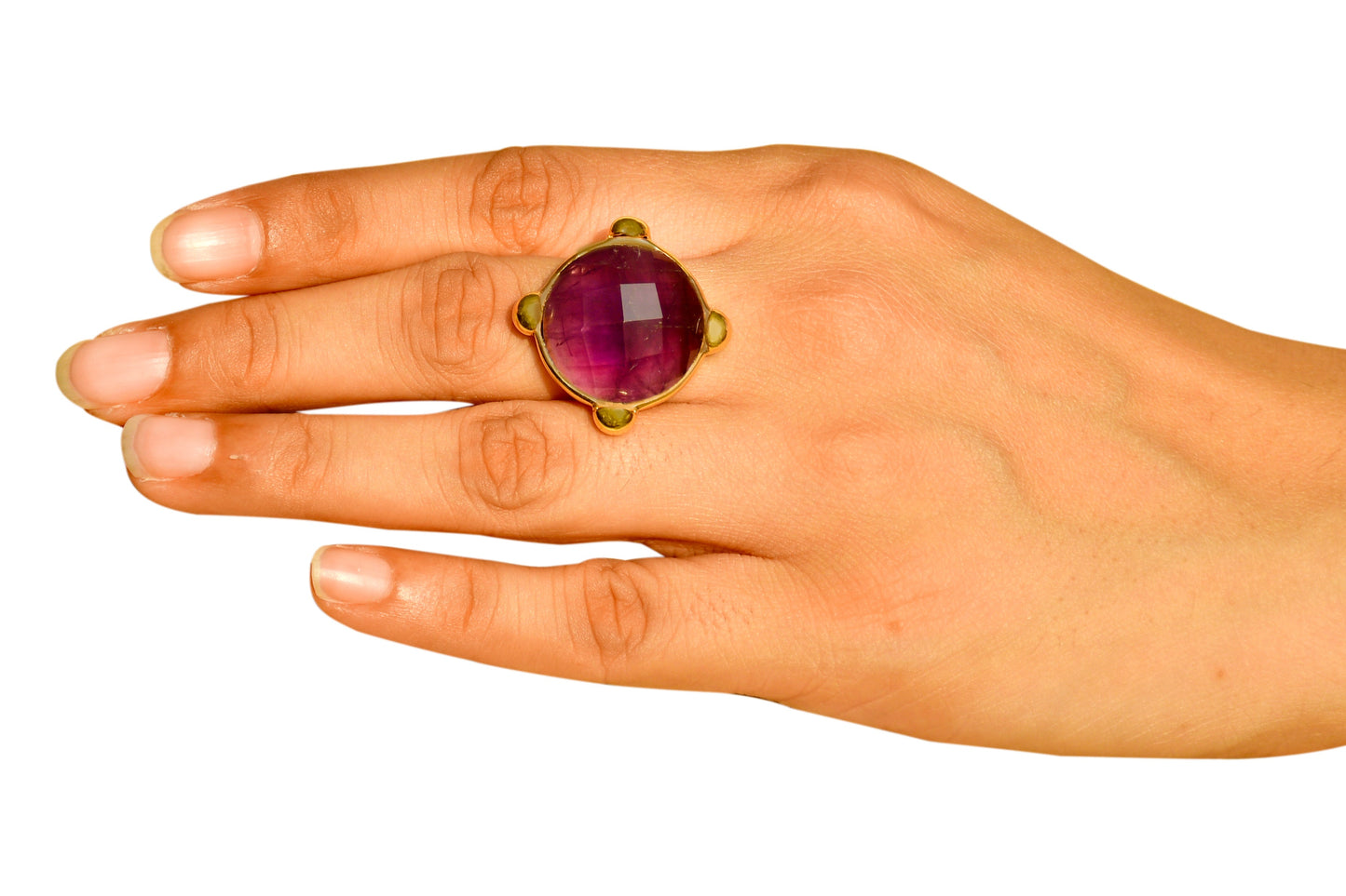 Handmade Round Amethyst Checker Ring4