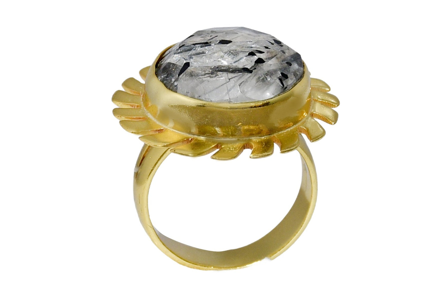 Handmade Round Checker Black Rutile Ring1