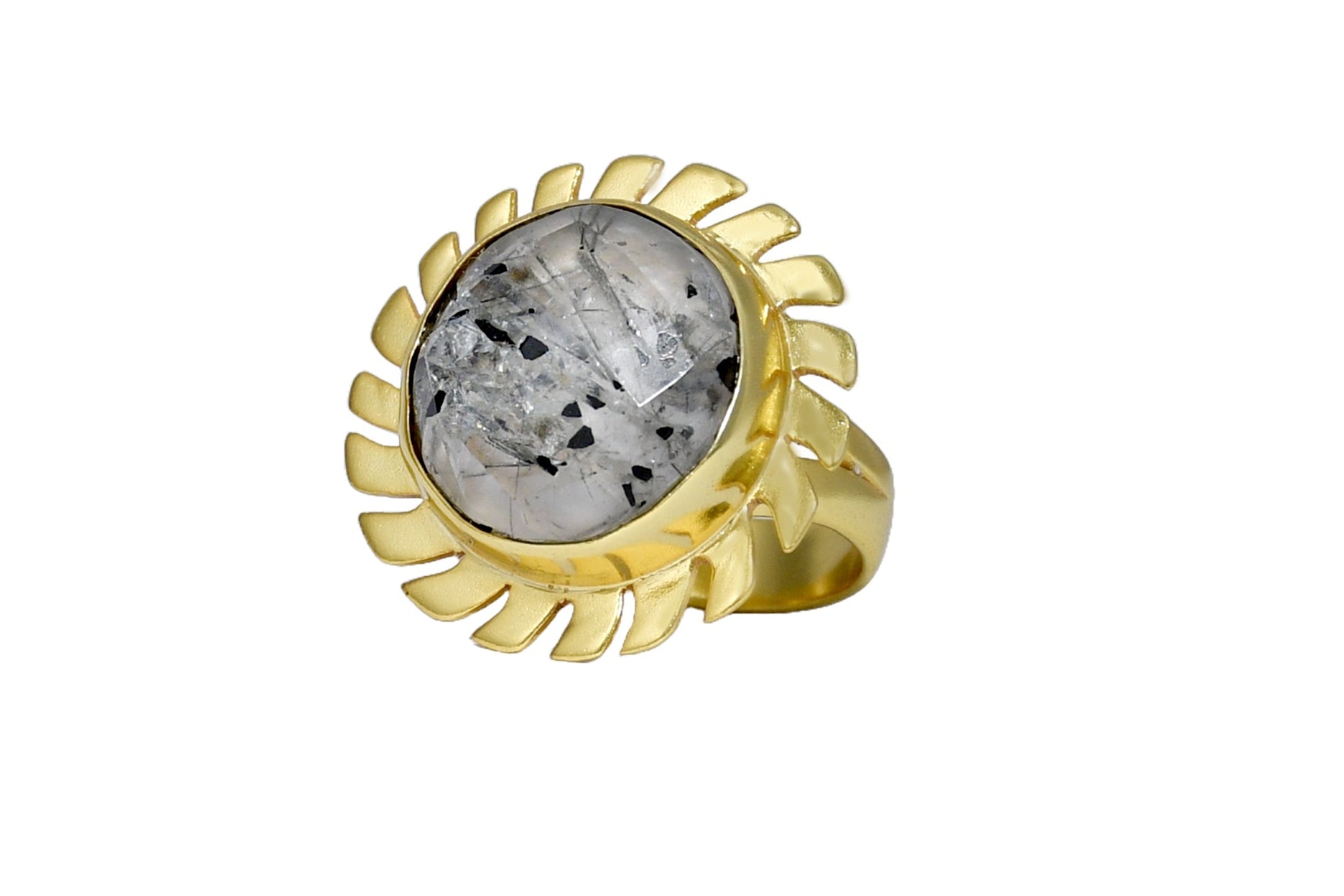 Handmade Round Checker Black Rutile Ring3