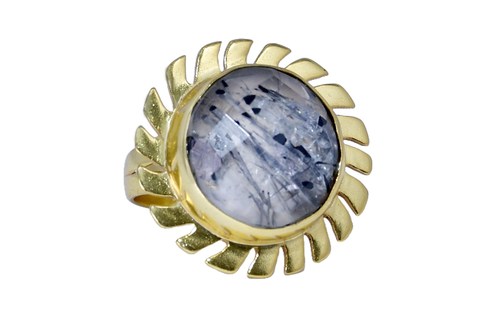 Handmade Round Checker Black Rutile Ring4.1