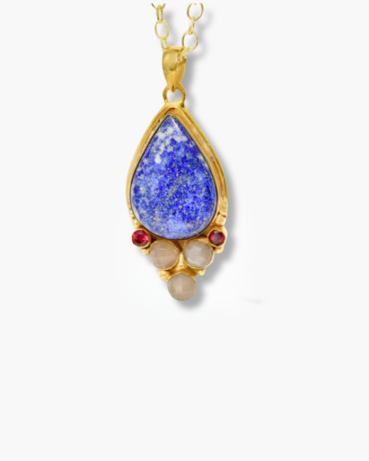 Handmade Sodalite Cabochon & Faceted Chocolate Moon Stone