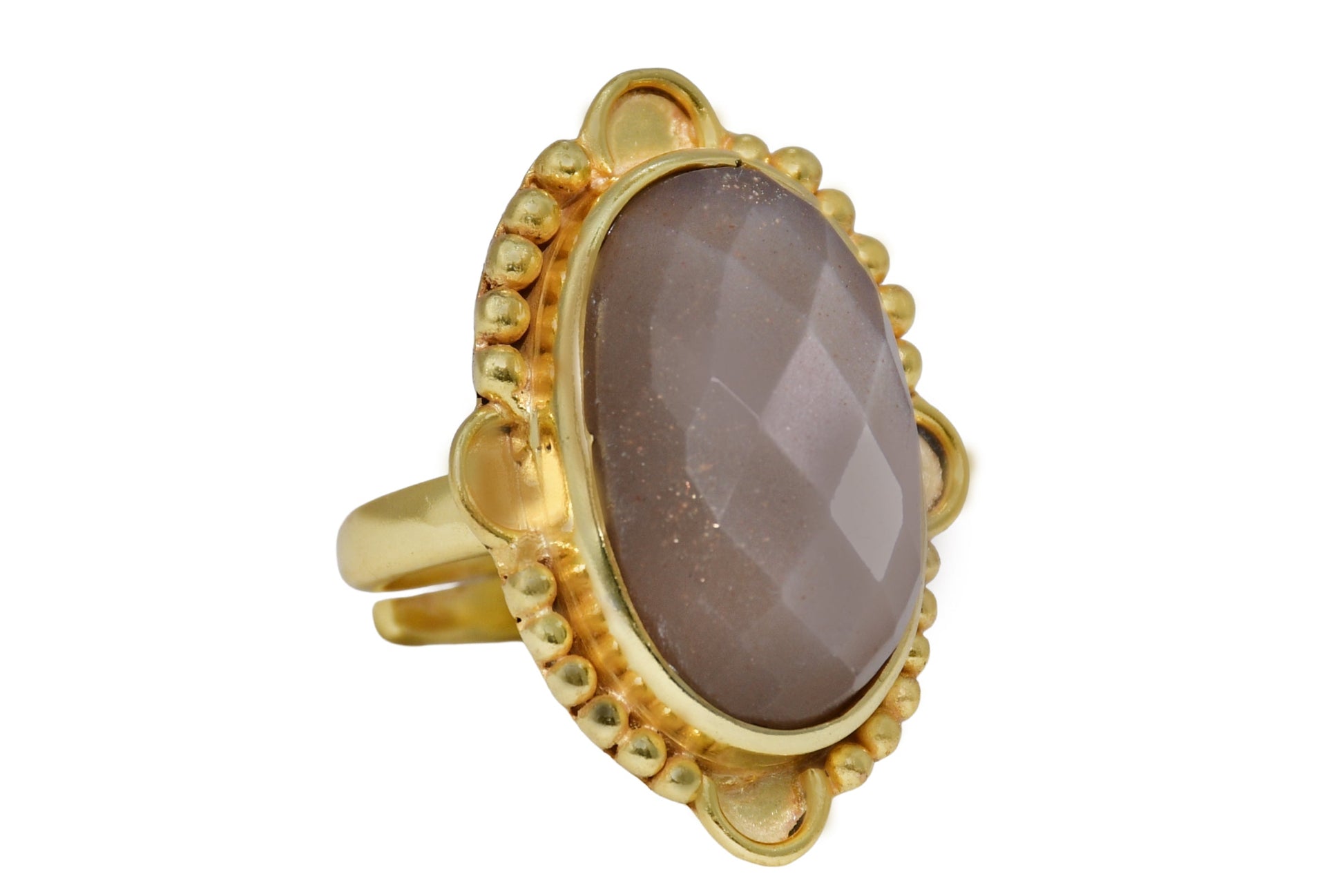 Handmade Vintage Checker Cut Chocolate Moonstone Ring1