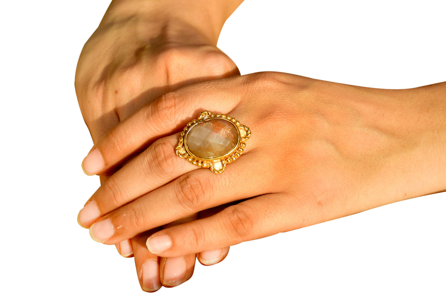 Handmade Vintage Checker Cut Chocolate Moonstone Ring6.1