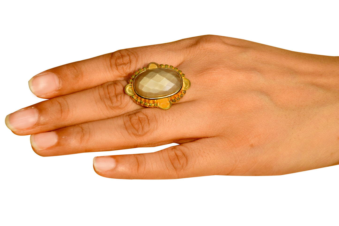 Handmade Vintage Checker Cut Chocolate Moonstone Ring7