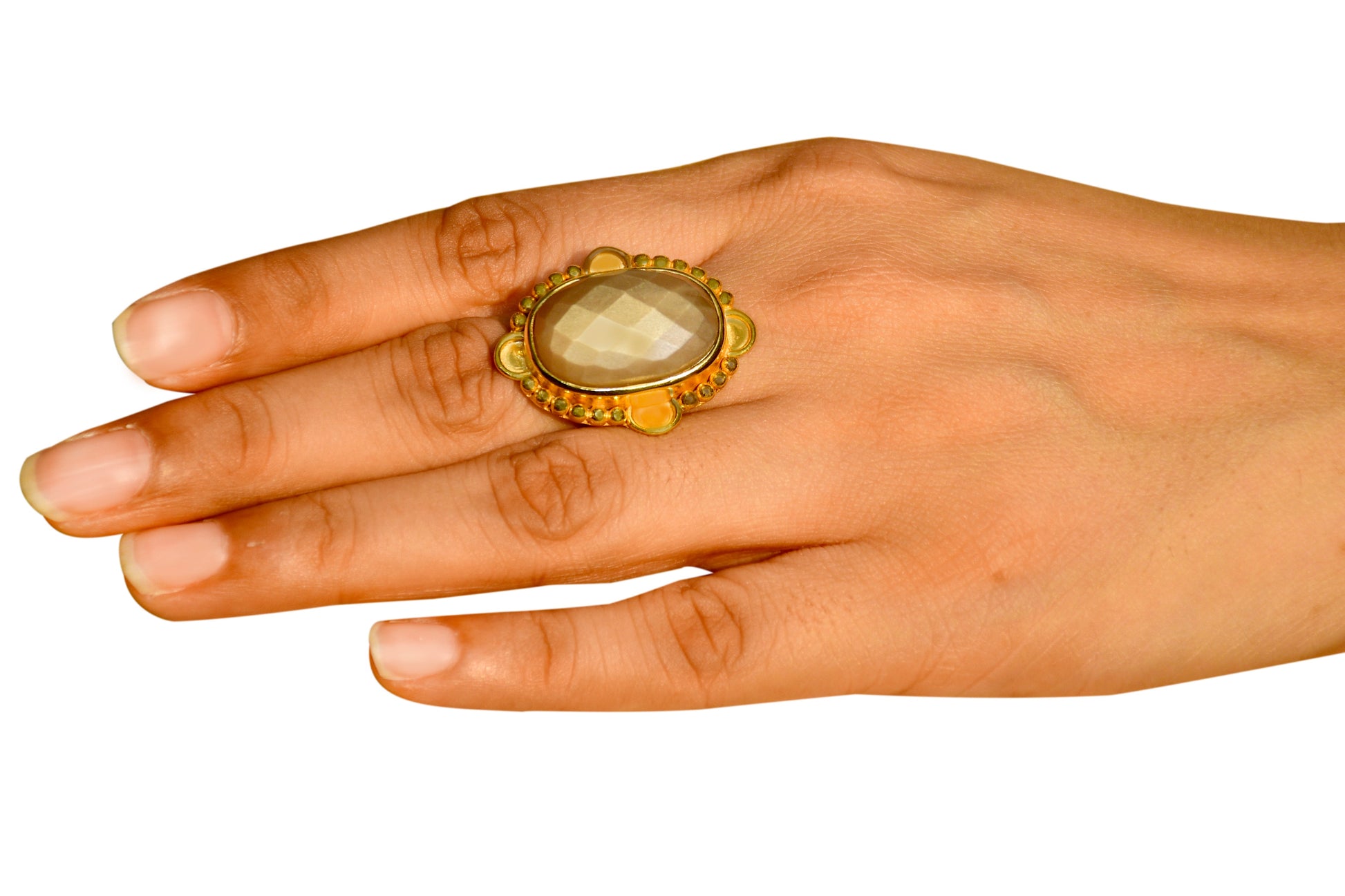 Handmade Vintage Checker Cut Chocolate Moonstone Ring7