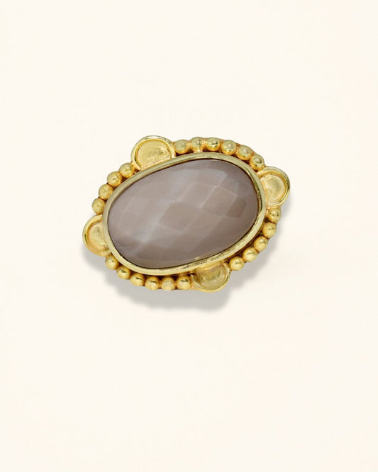 Handmade Vintage Checker Cut Chocolate Moonstone Ring