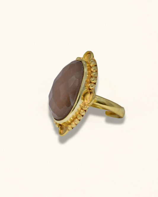 Handmade Vintage Checker Cut Chocolate Moonstone Ring