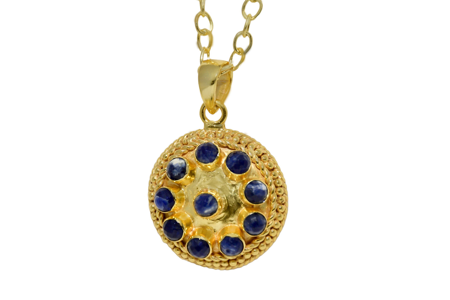 Handmade checker-cut sodalite pendant