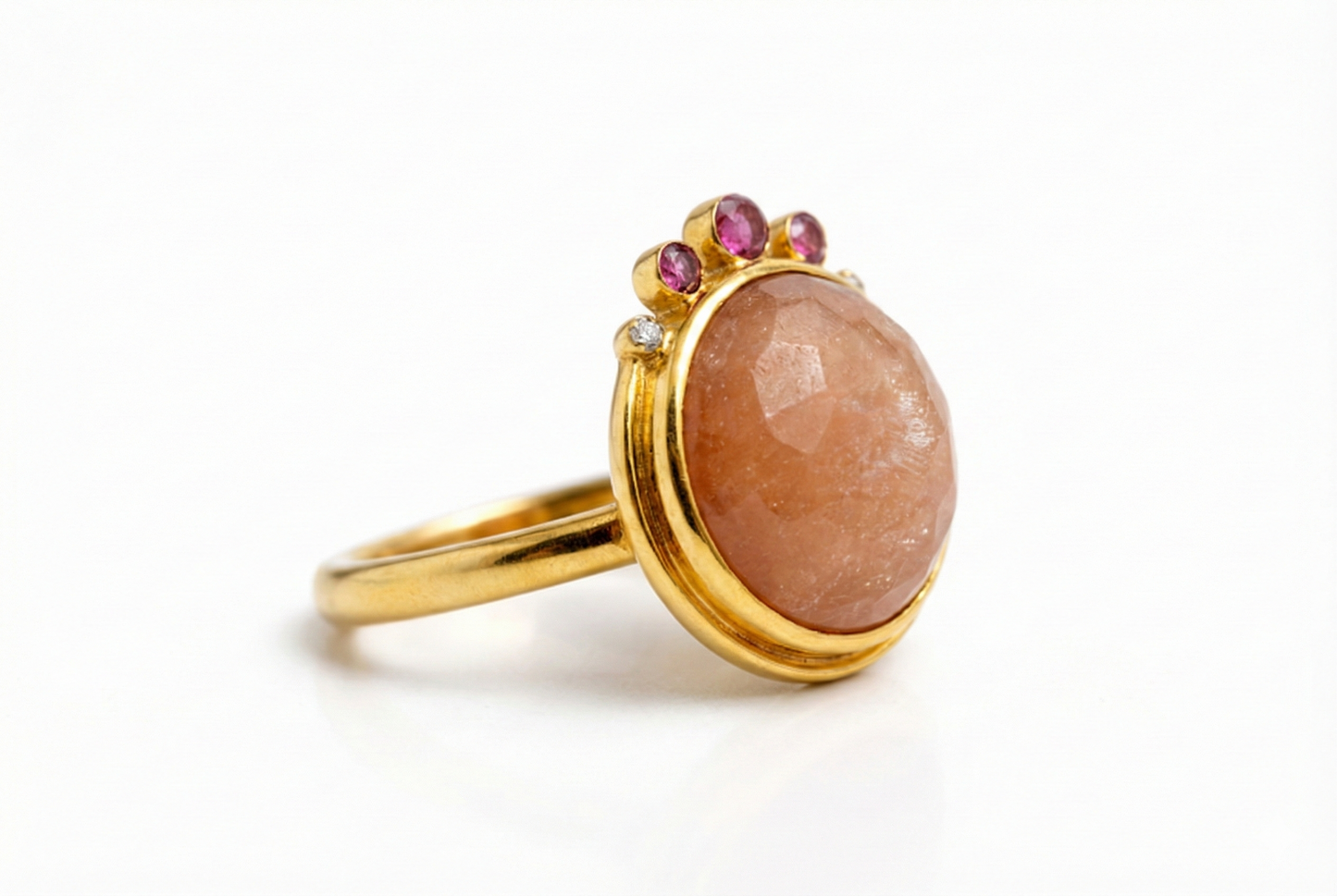 Handmade checker cut sunstone ring2.1