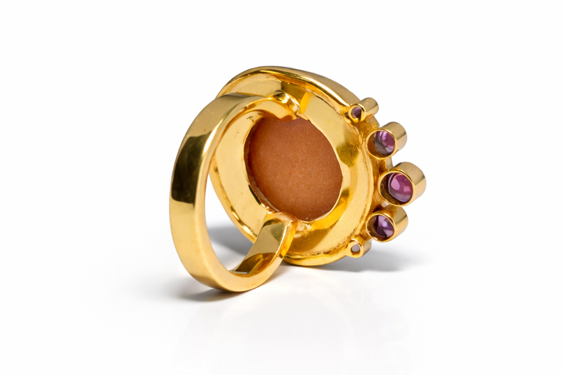 Handmade checker cut sunstone ring2