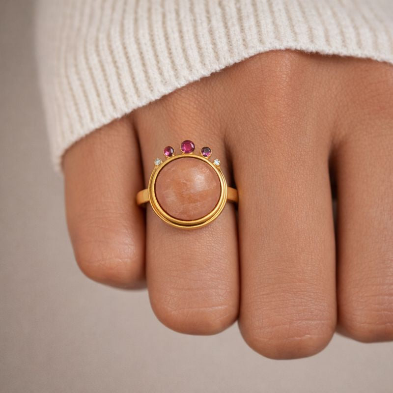 Handmade checker cut sunstone ring3