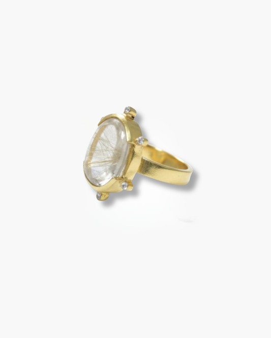 Handmade golden rutilated quartz ring