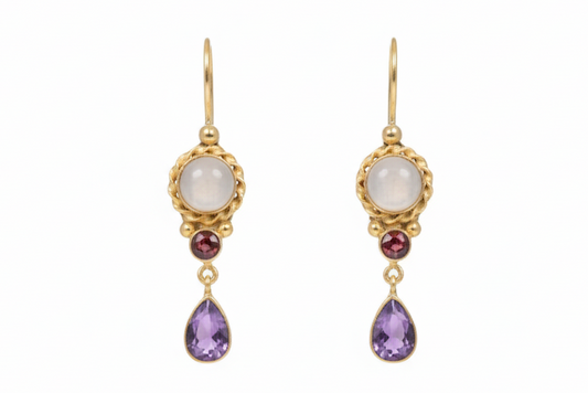Handmade moonstone and amethyst earrrings