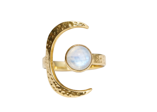 Handmade moonstone crescent ring
