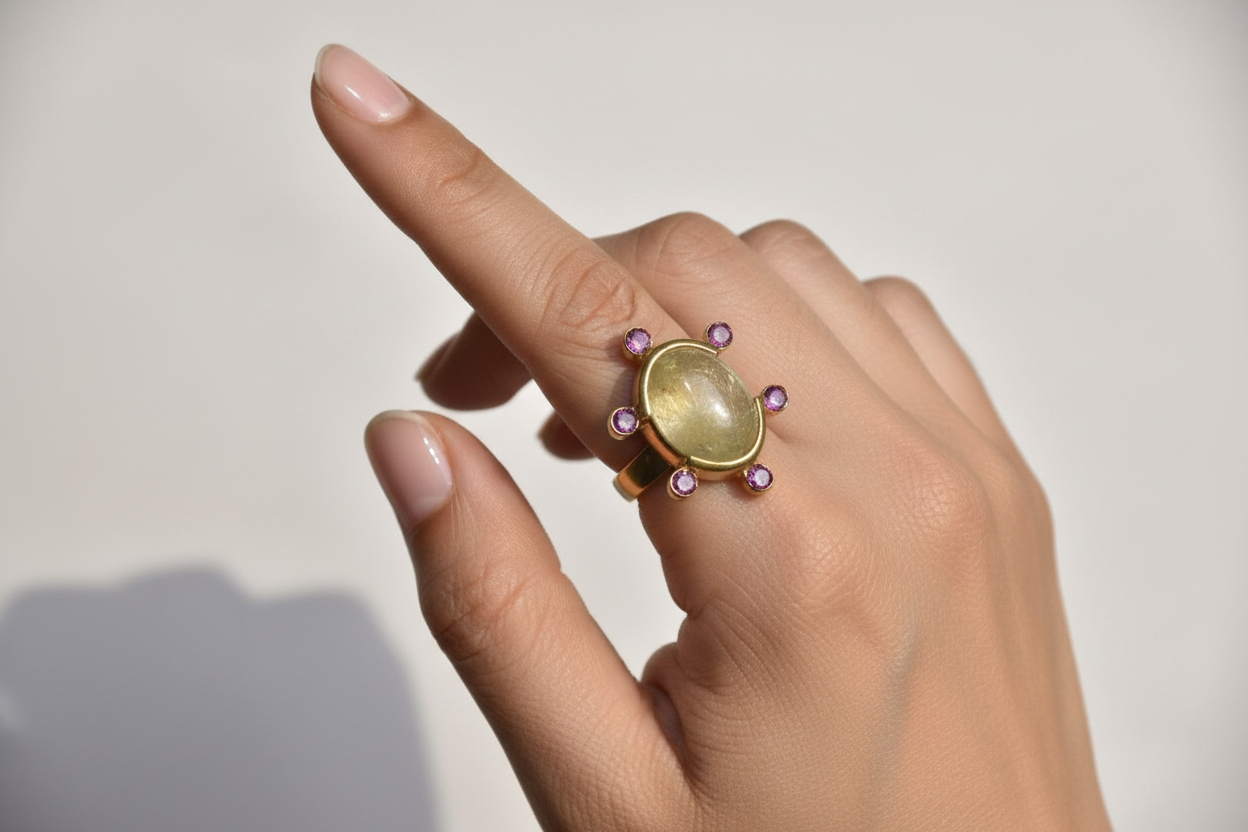Handmade oval golden rutilated quartz ring3
