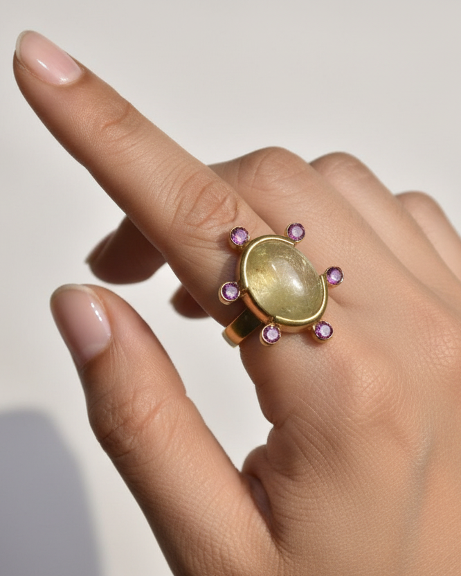 Handmade oval golden rutilated quartz ring3
