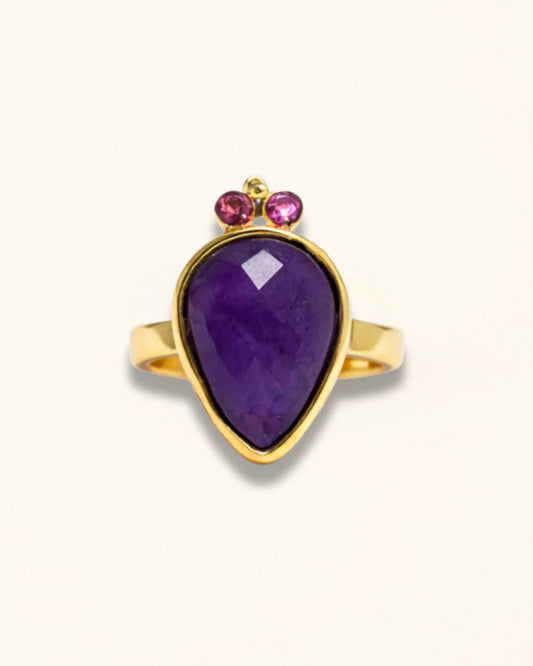 Handmade pear amethyst ring