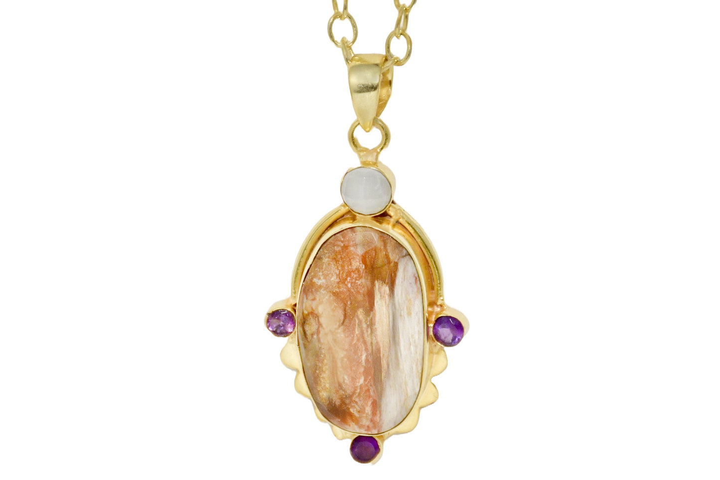 Handmade pendant featuring checker-cut Peanut Wood Jasper