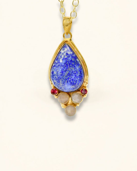 Handmade Sodalite Cabochon & Faceted Chocolate Moon Stone