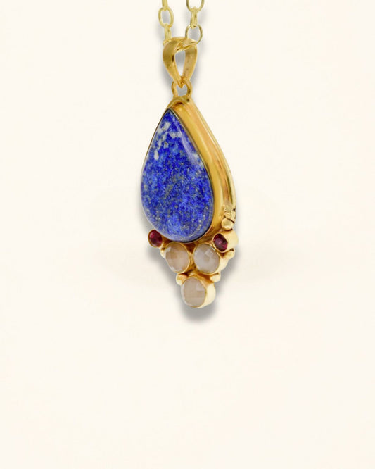 Handmade Sodalite Cabochon & Faceted Chocolate Moon Stone