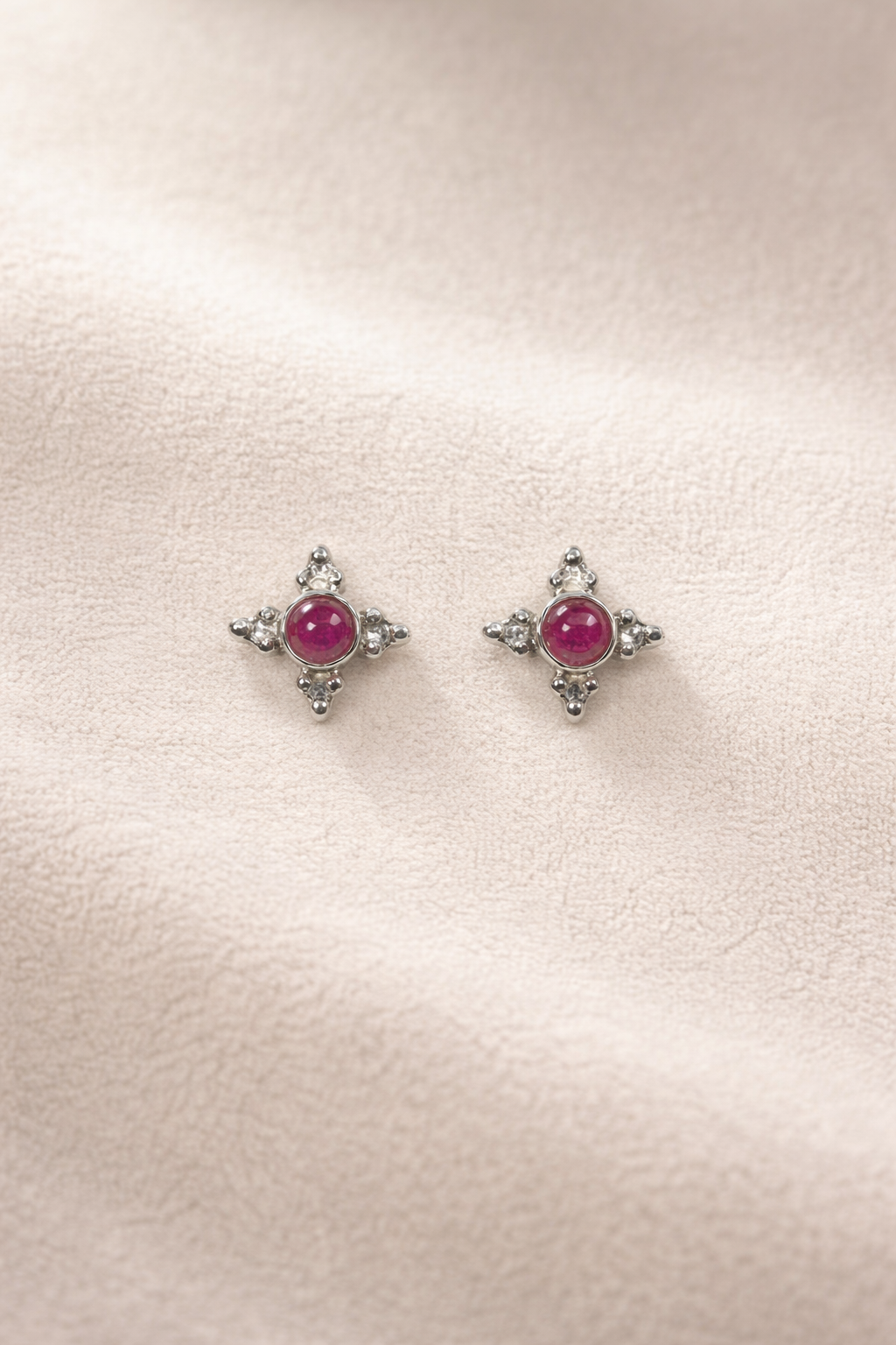 Handmade pink tourmaline Cabochon rava earrings
