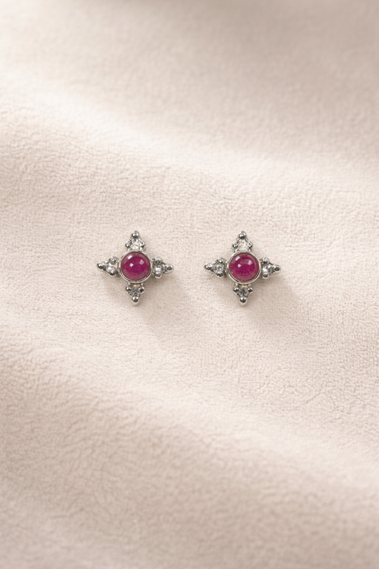 Handmade pink tourmaline Cabochon rava earrings