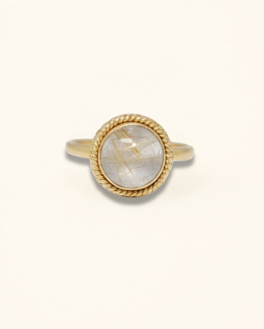 Handmade golden rutilated quartz ring