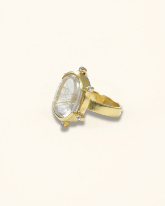 Handmade golden rutilated quartz ring