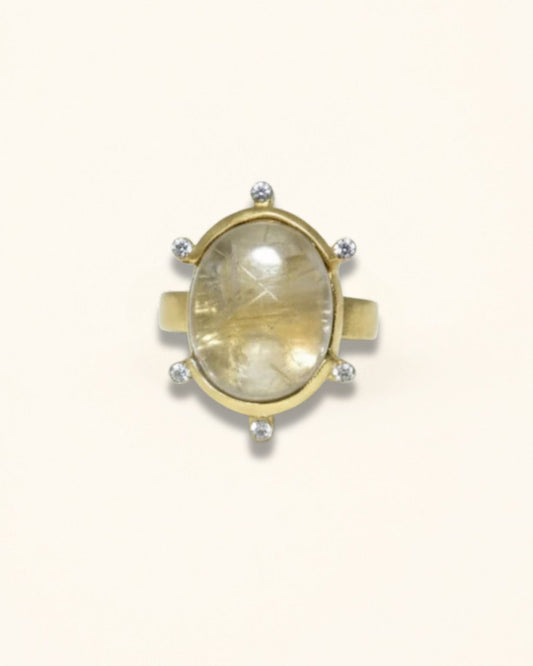 Handmade golden rutilated quartz ring