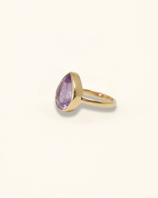 Handmade pear amethyst gemstone ring