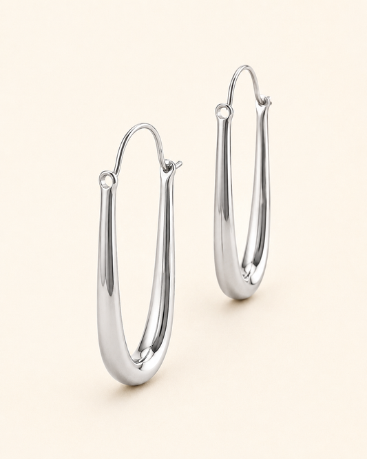 Silver Elongated Hoops