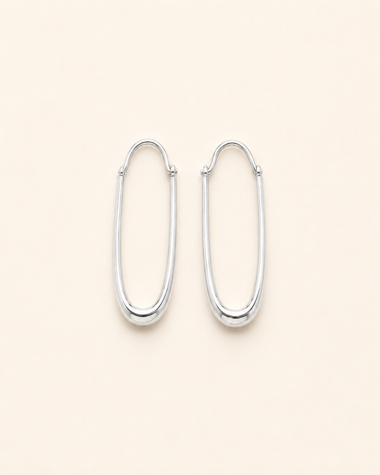 Silver Elongated Hoops