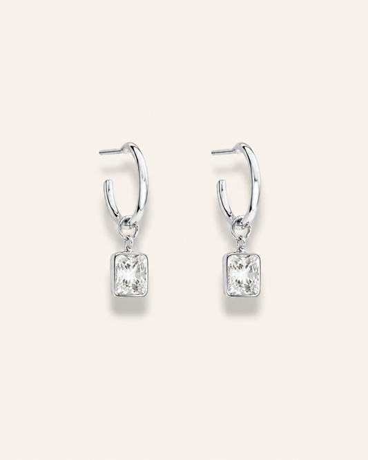 Silver Open Drop Hoops Earrings