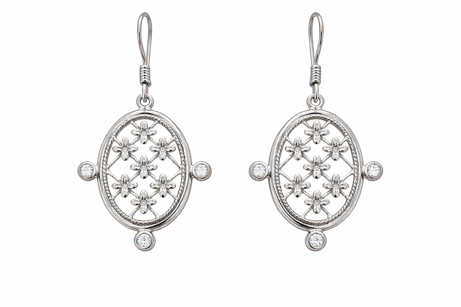 Sliver Floral Moissanite Earrings1