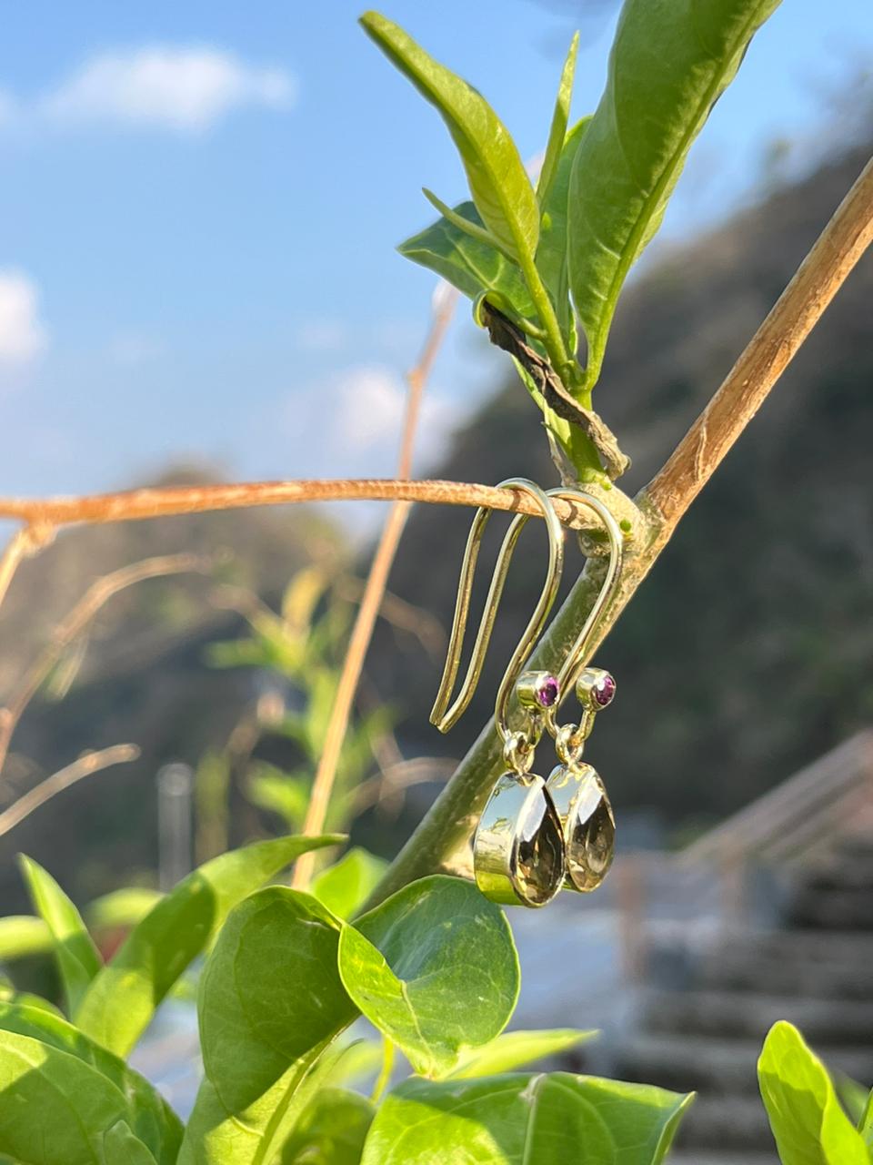 Handmade Whisky Quartz Drop Earrings